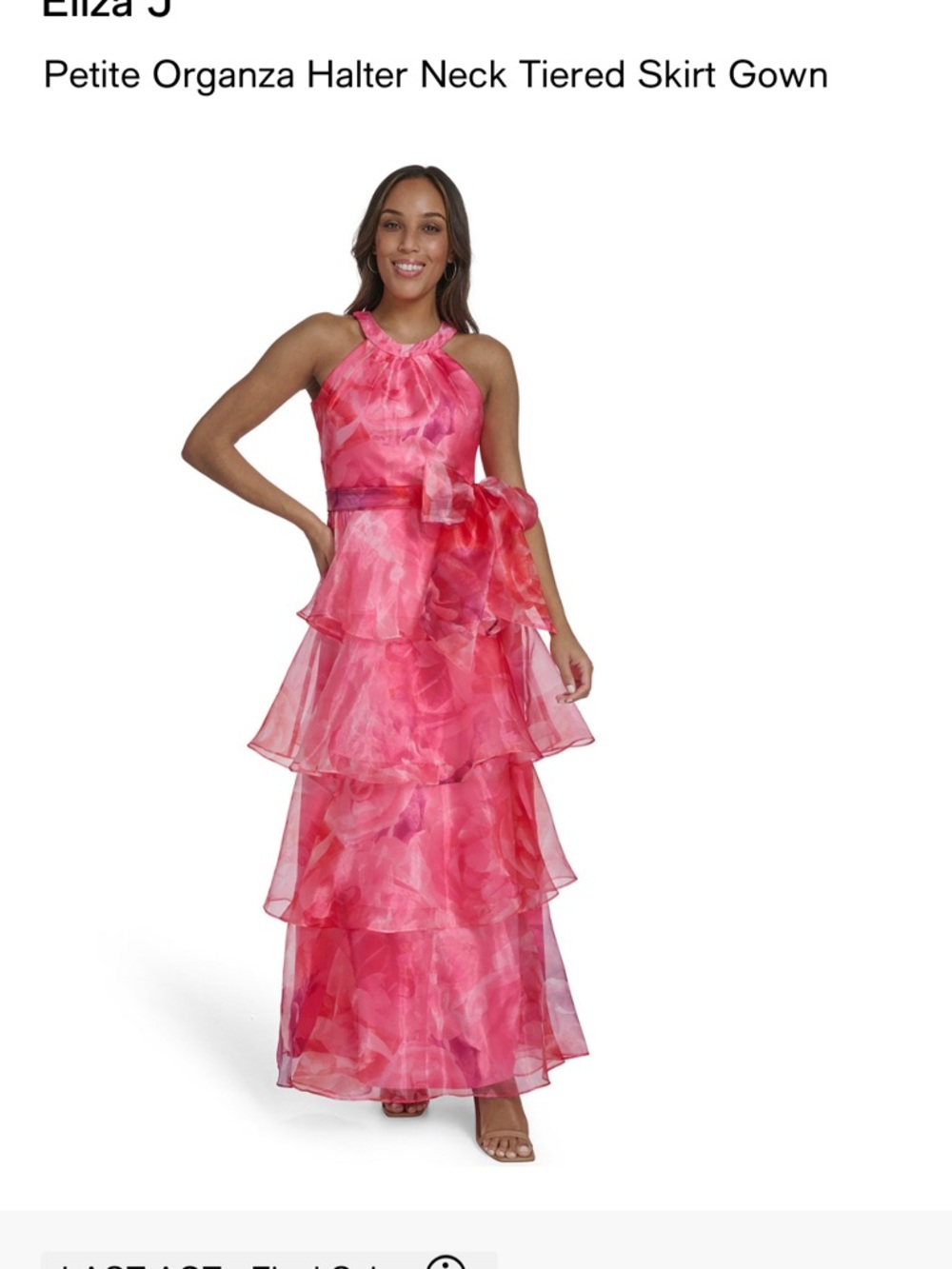 Eliza J Pink Floral Organza Halter Tiered Maxi Gown